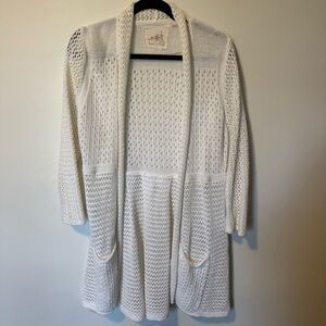 Anthropologie Angel of the North White Knit Open Cardigan Size XL EUC